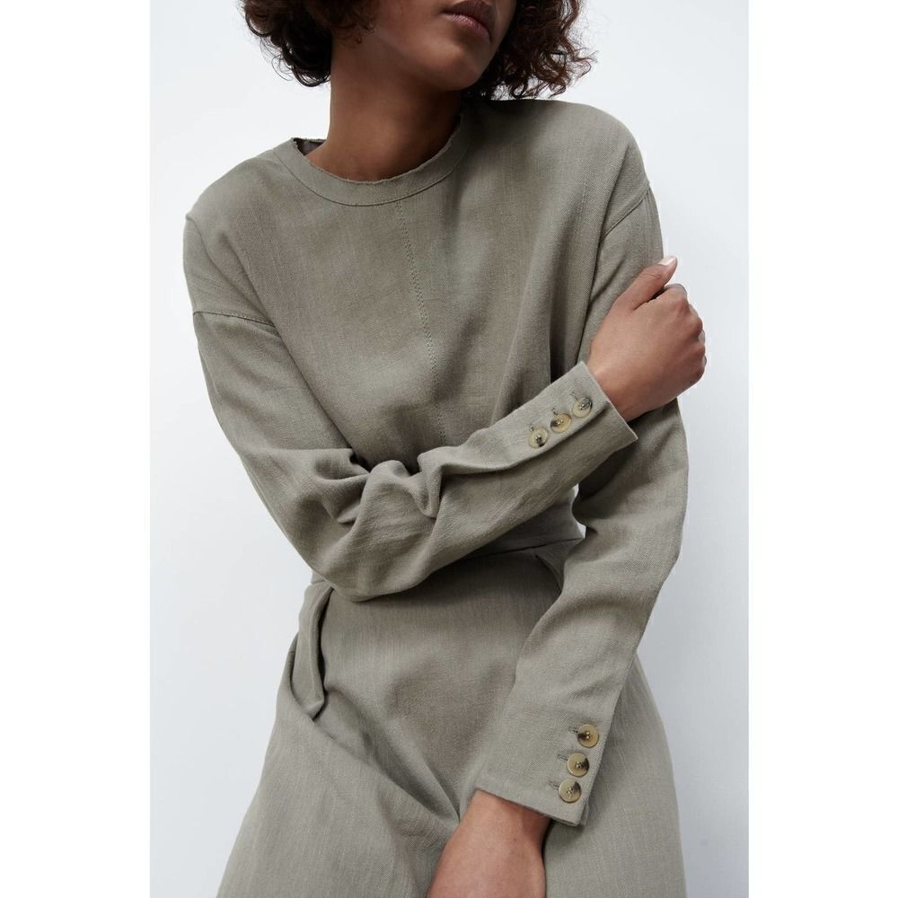 Zara Linen Blend Midi Dress New - Picture 6 of 6